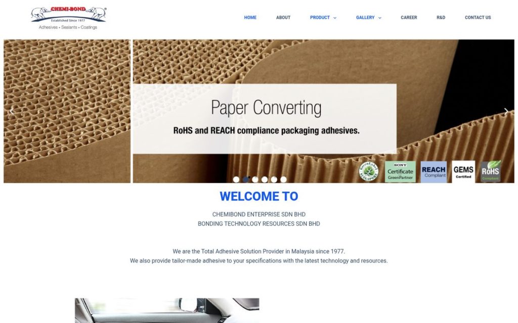 Homepage of chemibond.com.my