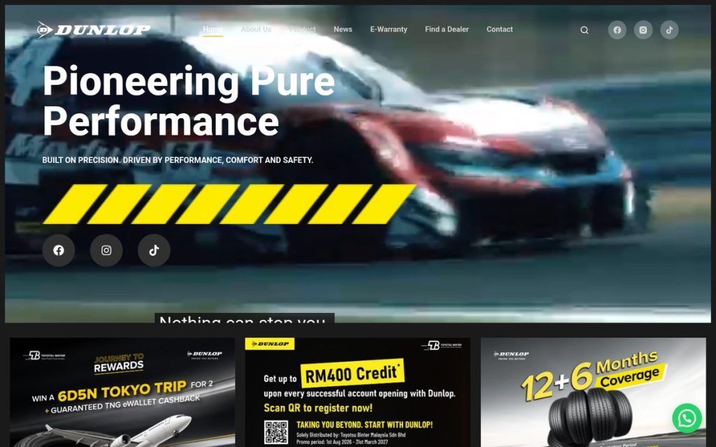 Homepage of dunloptyres.com.my