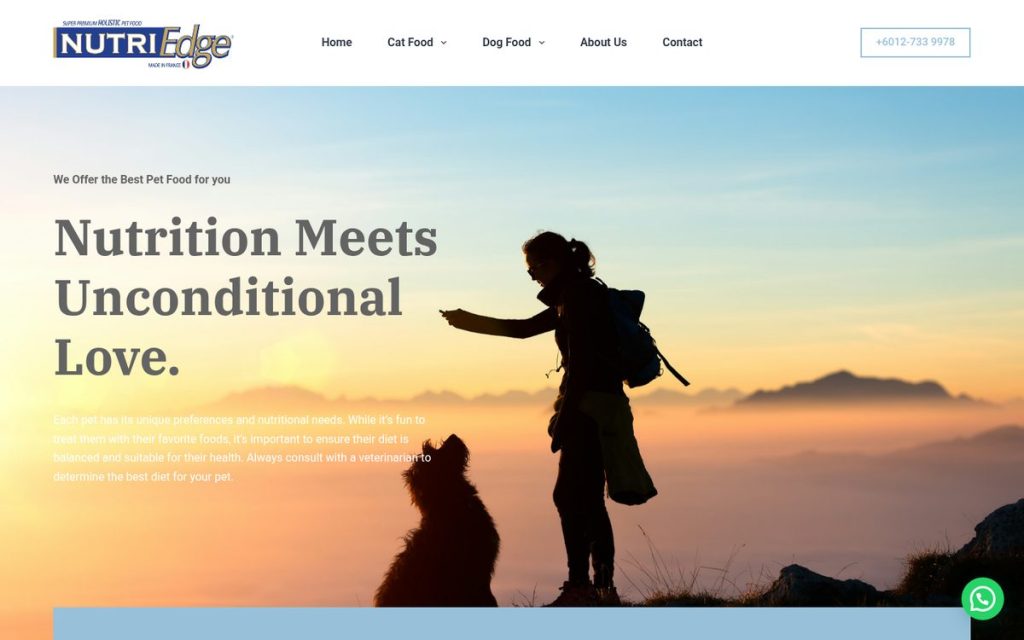 Homepage of nutriedgepetfood.com